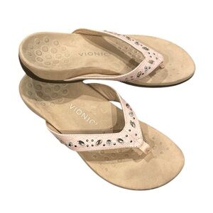 Vionic Lucia Pink Snakeskin Bejeweled Embellished Womens T-Strap Thong Sandals 9